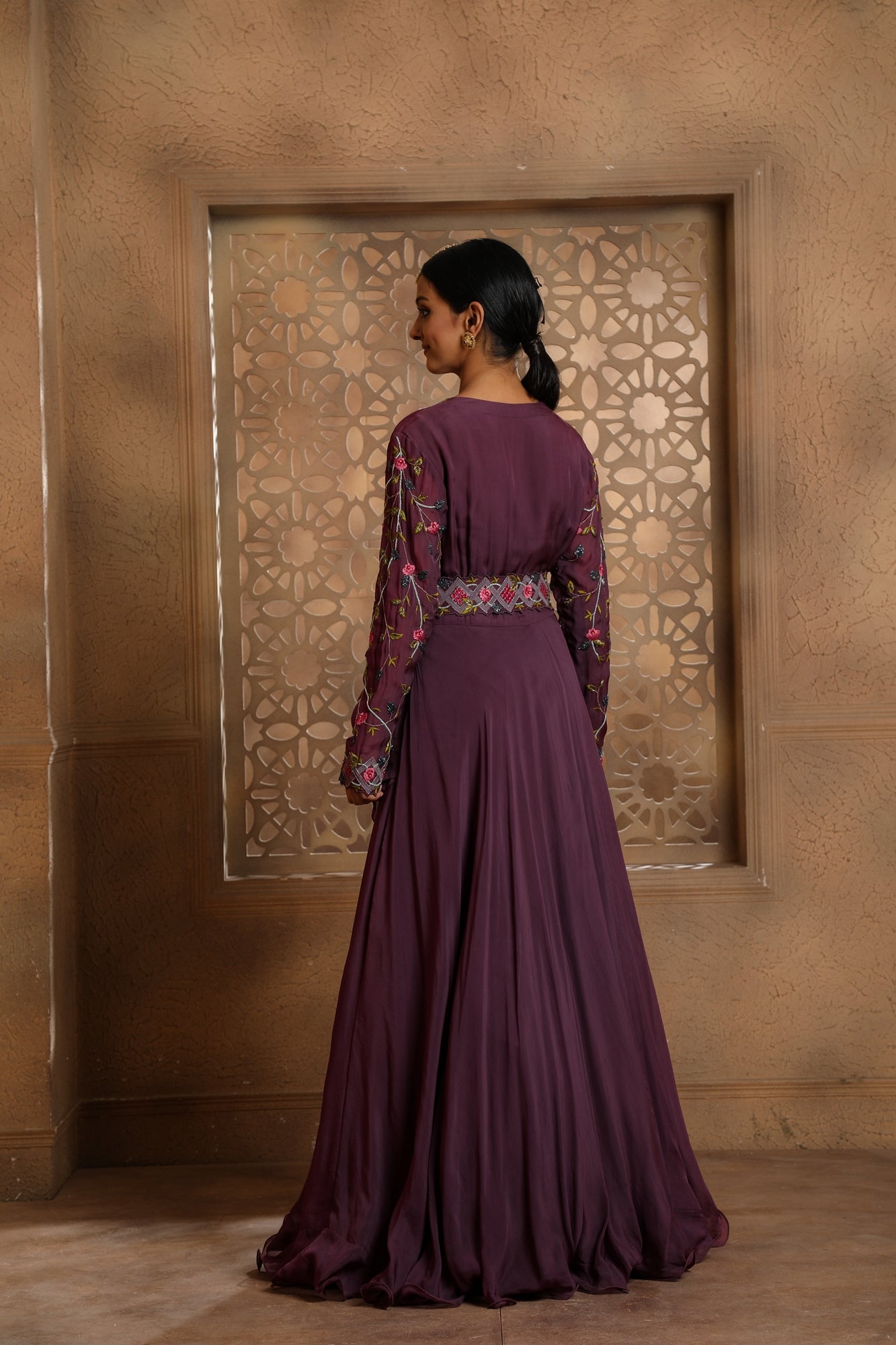 Mauve Draped Anarkali with Belt