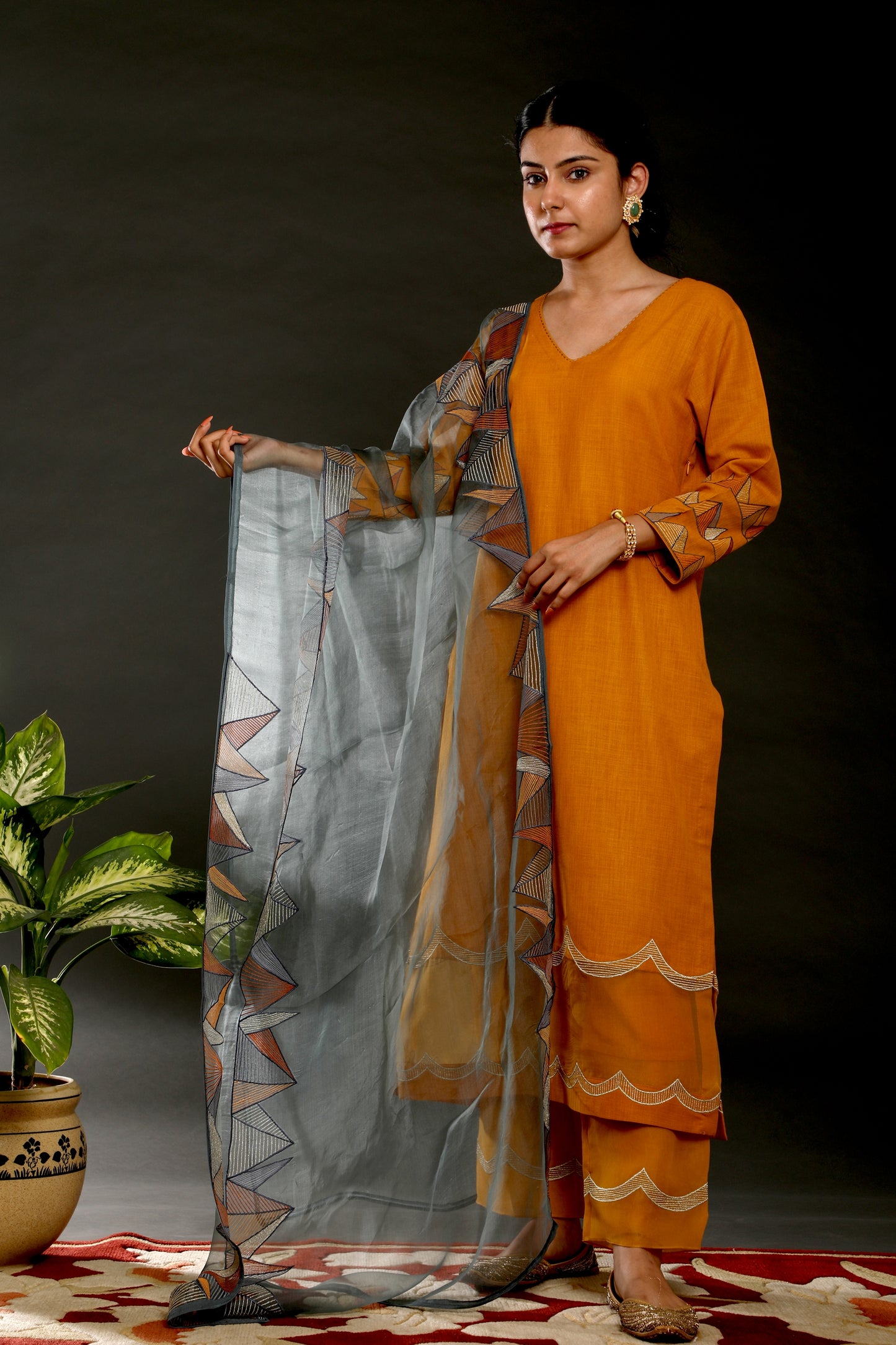 Mustard Pyramid Suit Set - Omana by Ranjana Bothra - Indian wear 
