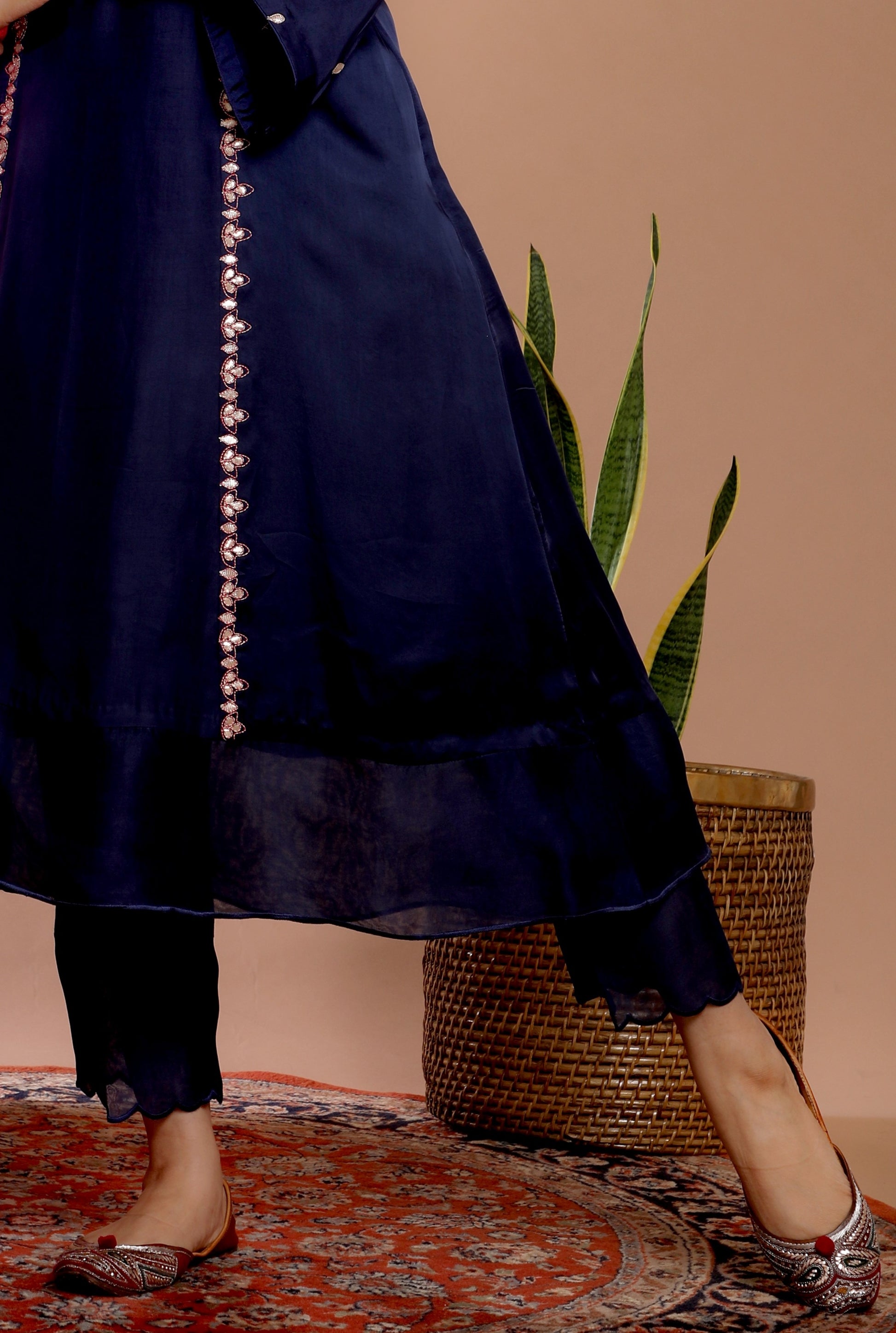 Navy Gota Dori Suit Set - Indian wear - Omana by Ranjana Bothra