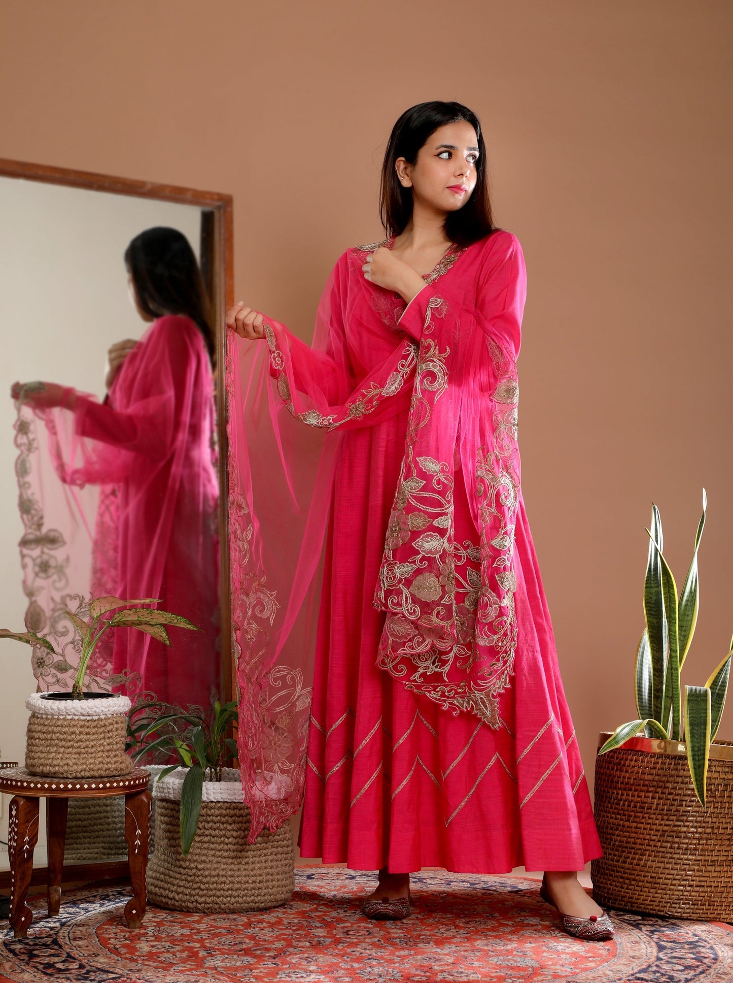 Pink Chanderi Anarkali Set - Indianwear - Omana by ranjana bothra