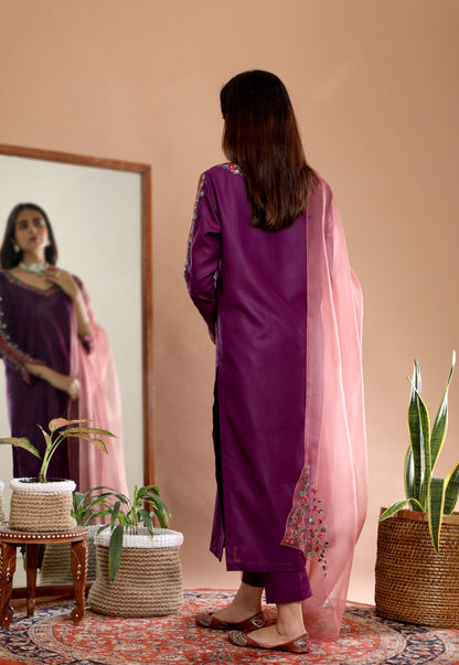 Lavender Rose Emb Suit Set - omana-suits-indianwear
