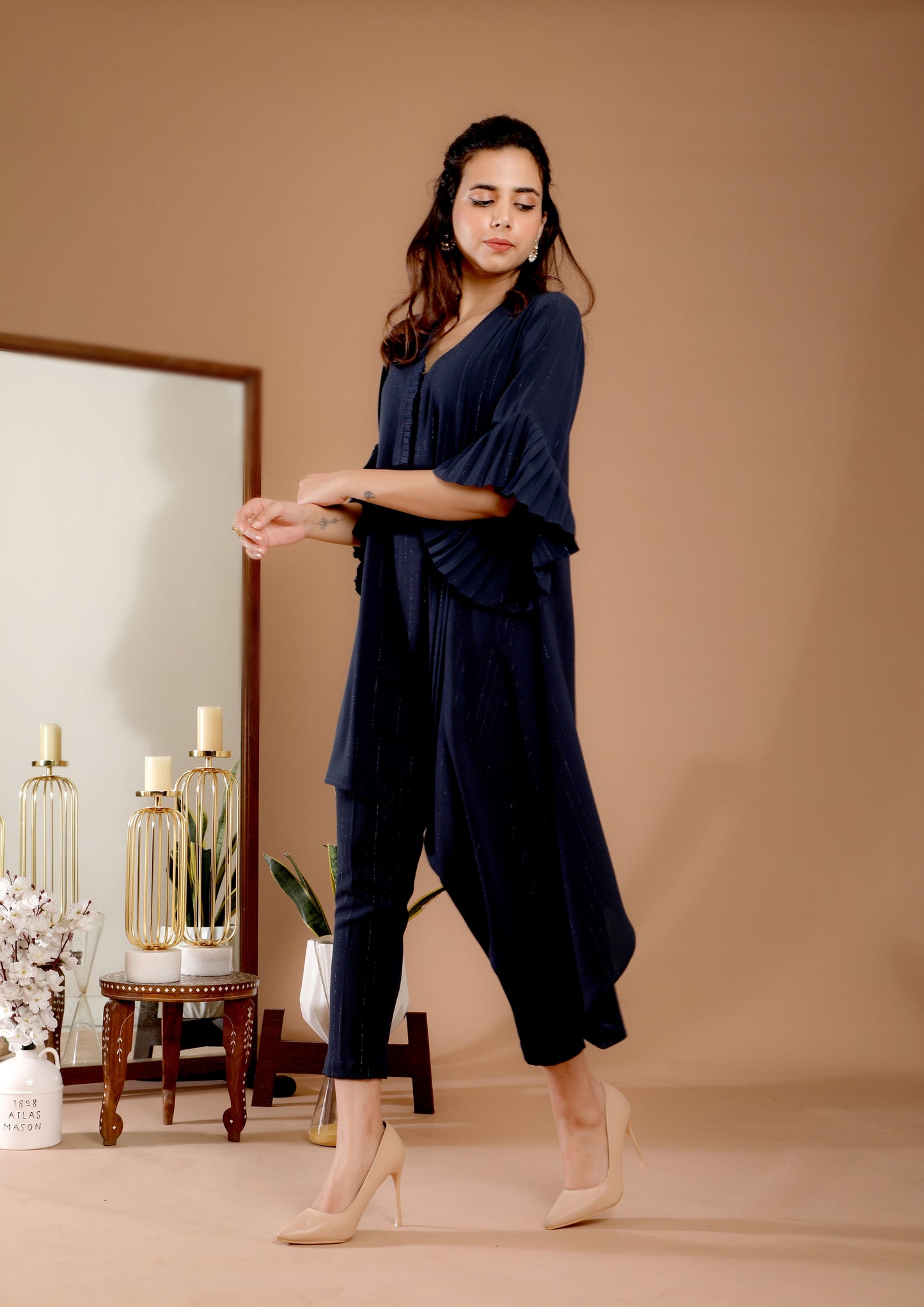 Navy Asymmetrical Tunic Set - Omana by Ranjana Bothra - Pret Collection