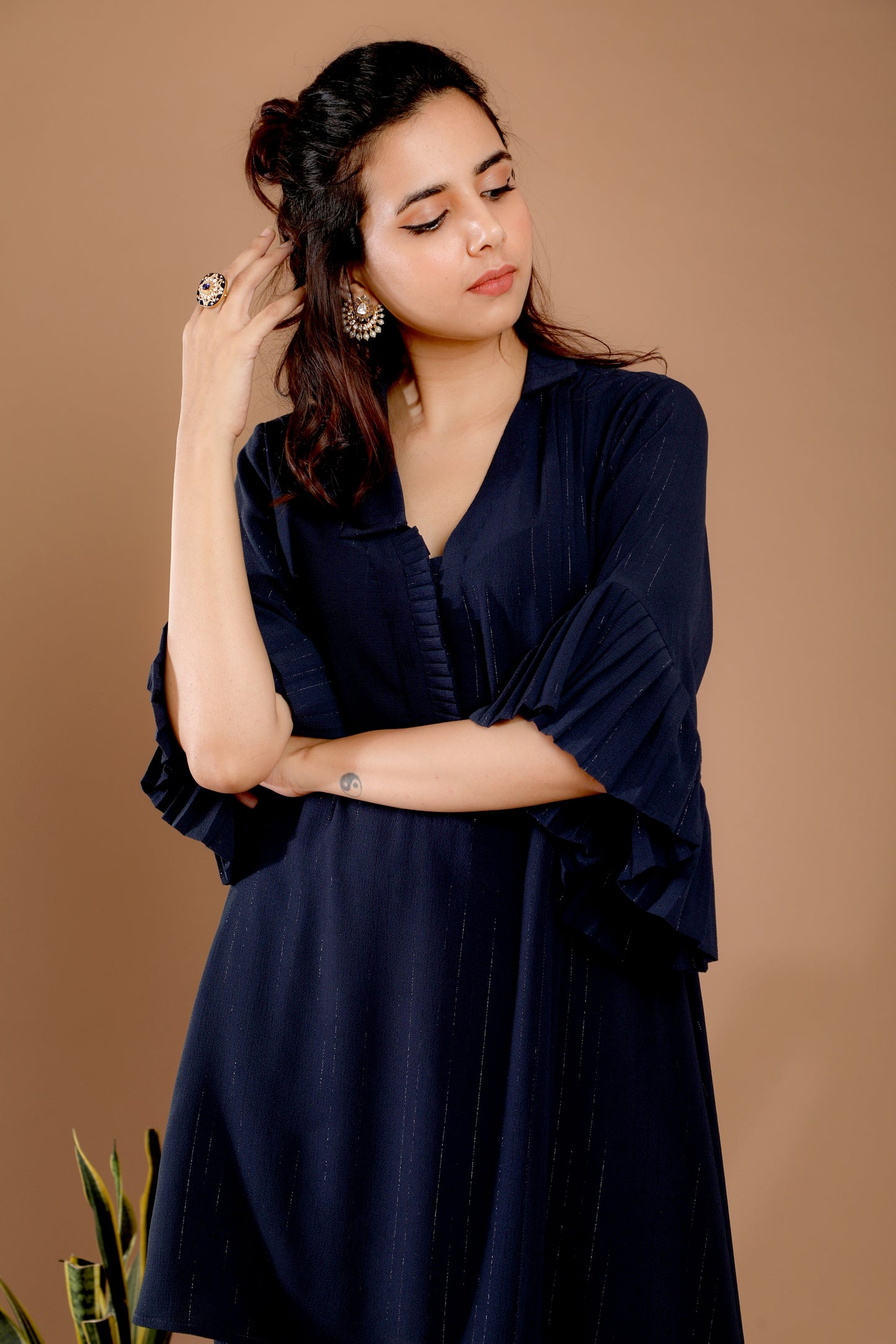 Navy Asymmetrical Tunic Set - Omana by Ranjana Bothra - Pret Collection