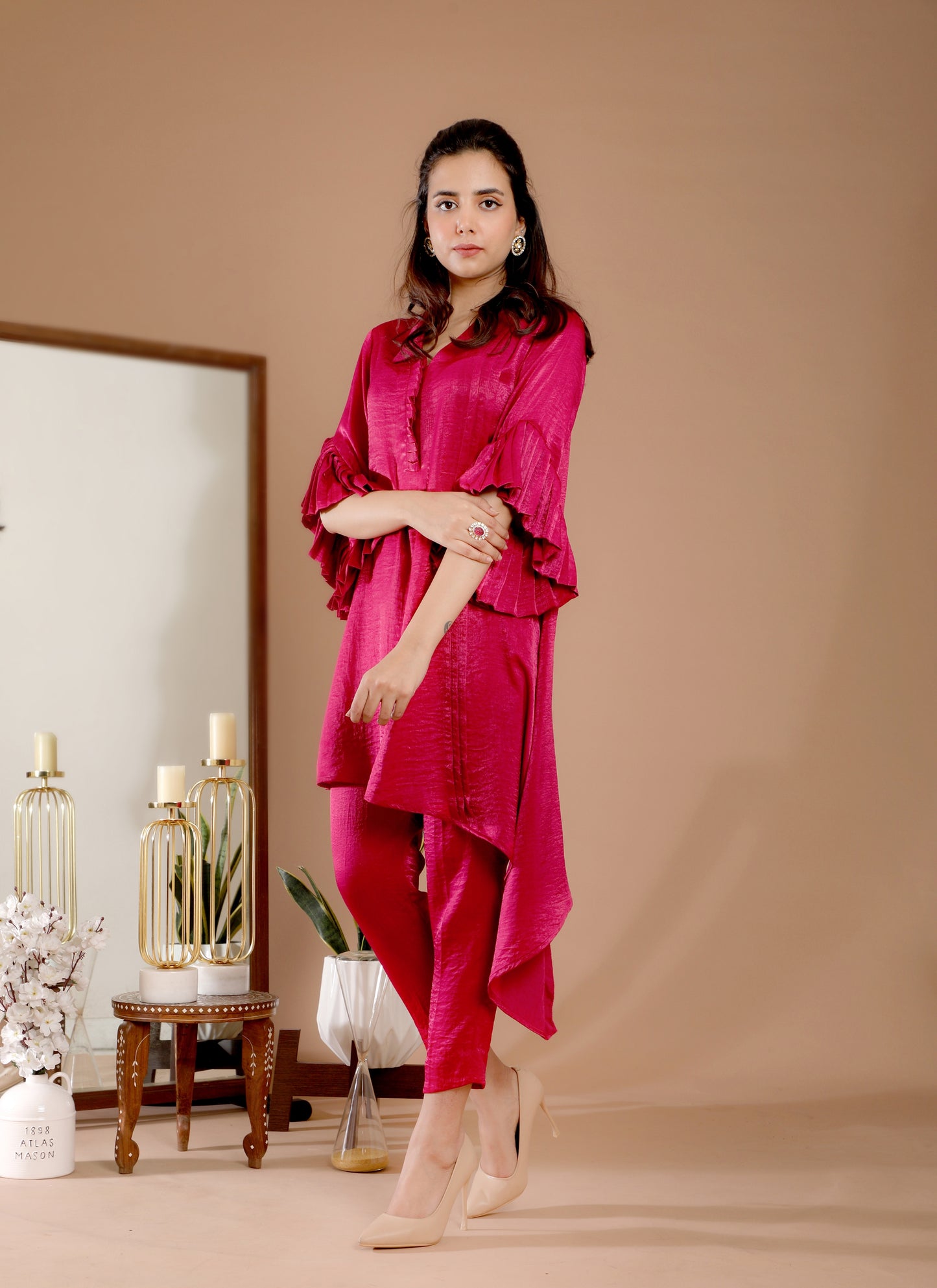 Pink Asymmetrical Tunic Set - Omana by Ranjana Bothra - Pret Collection