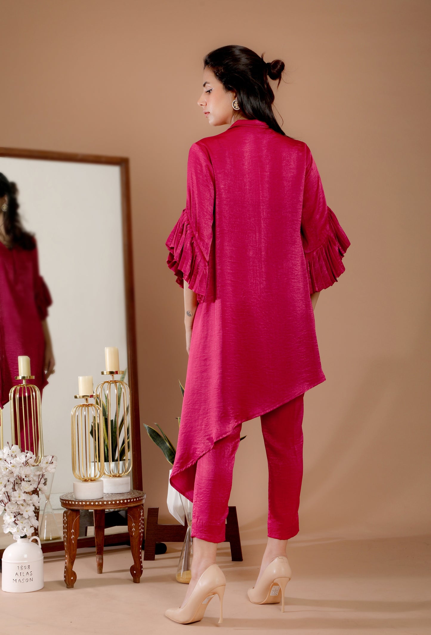 Pink Asymmetrical Tunic Set - Omana by Ranjana Bothra - Pret Collection