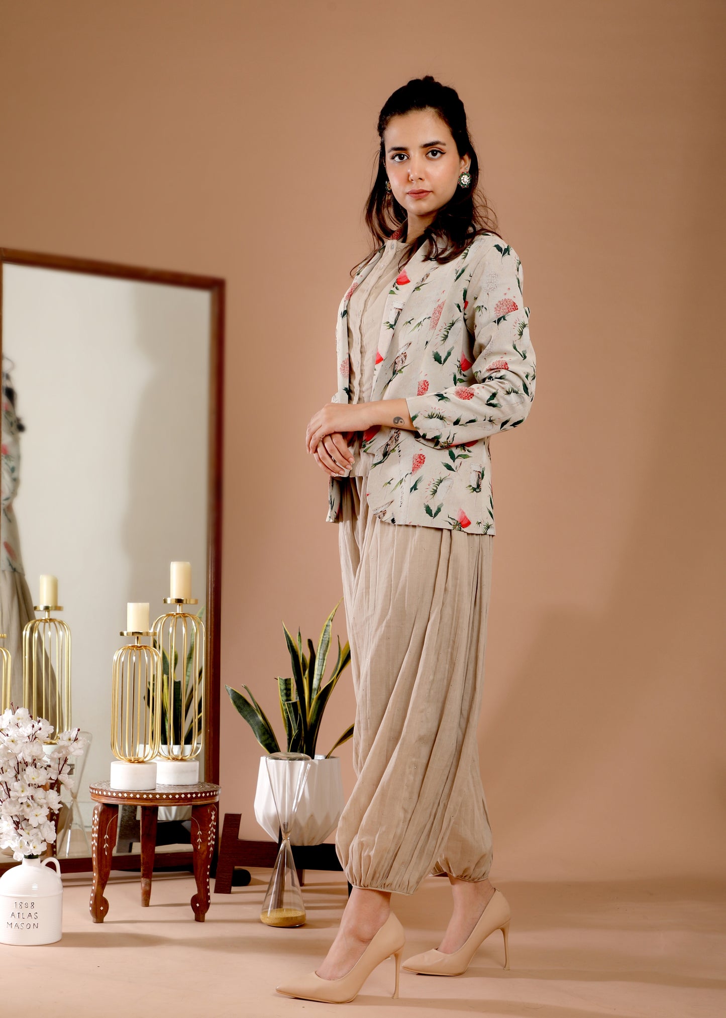 Printed Jacket & Cowl Dhoti Set - Omana by Ranjana Bothra - Pret Collection