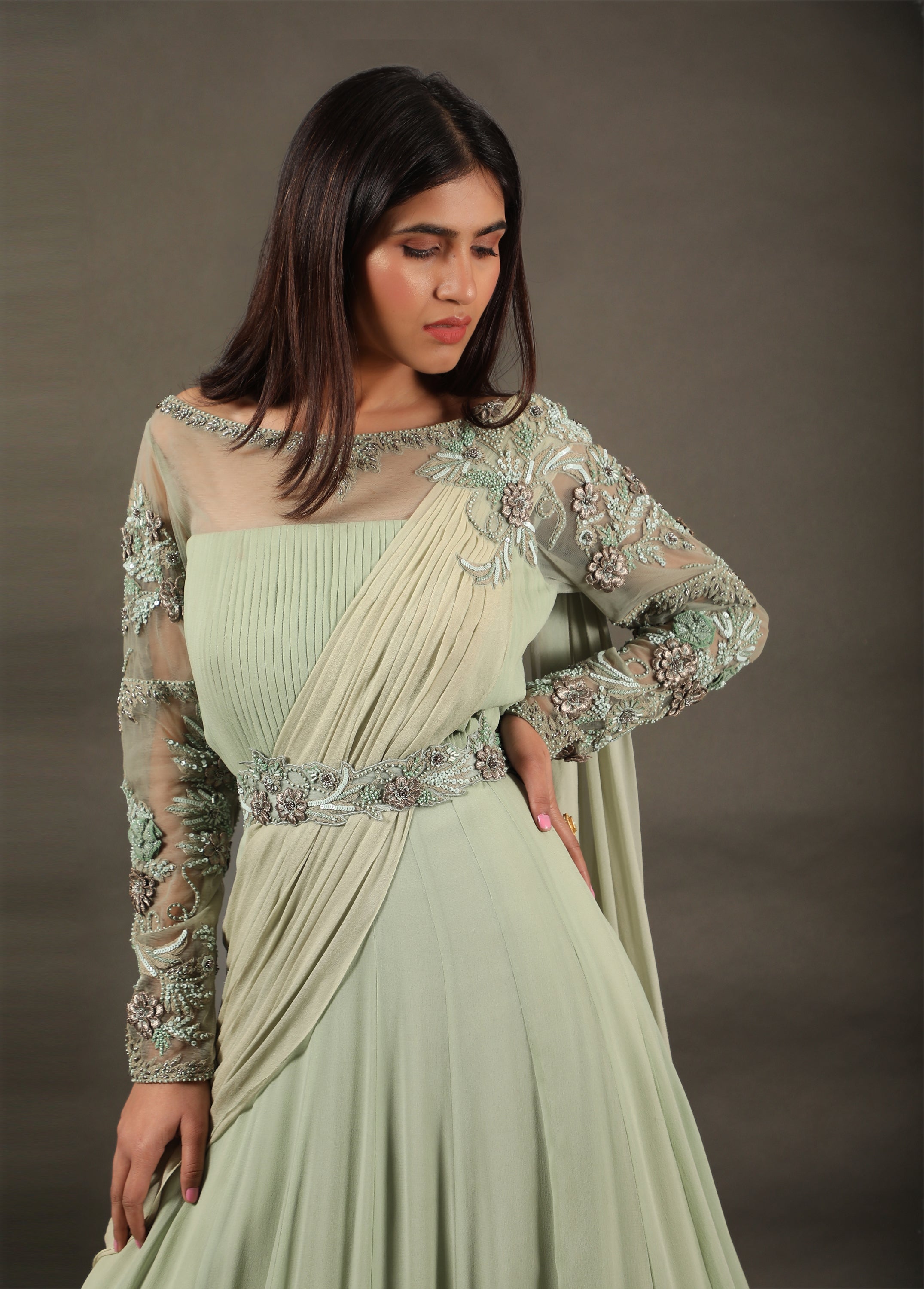 Anarkali dress cutting & stitching easily | | Convert saree into long gown/ frock/dress | Saree reuse - YouTube