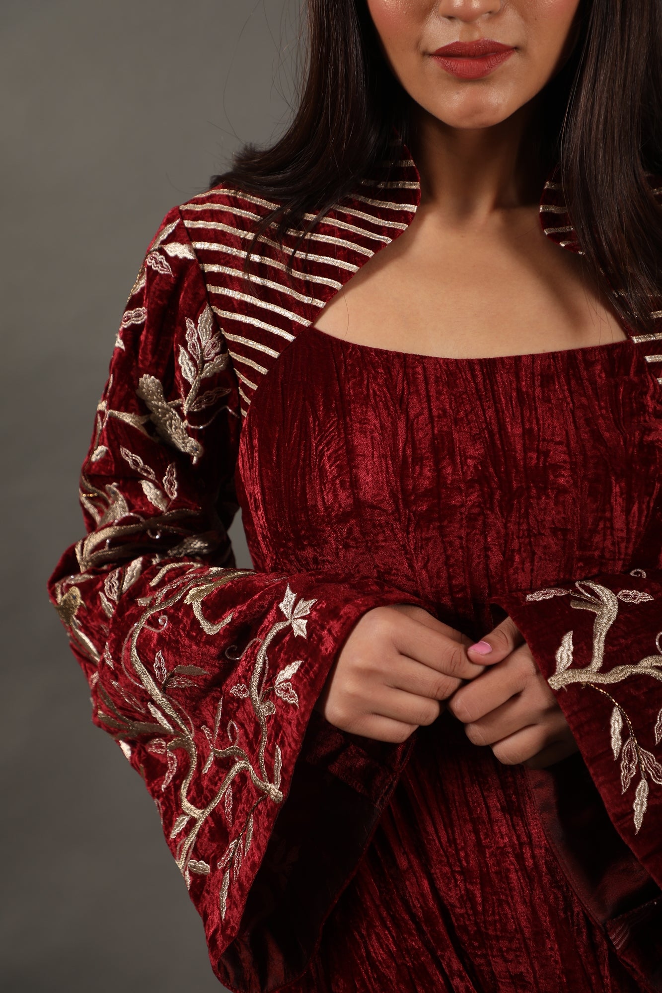 Burgundy Bella Sleeve Velvet Anarkali Set