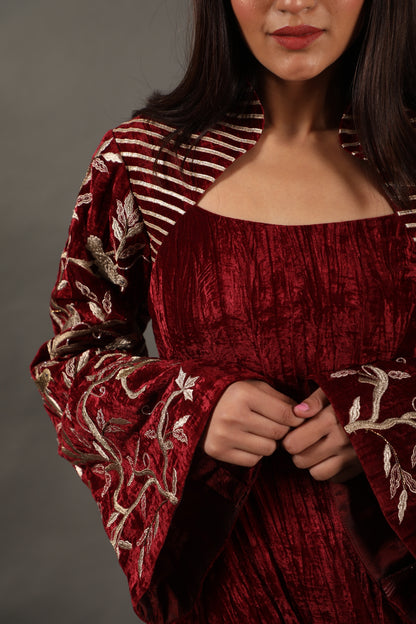 Burgundy Bella Sleeve Velvet Anarkali Set