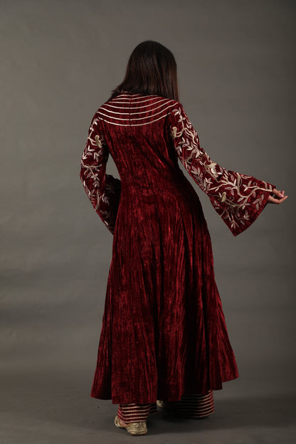 Burgundy Bella Sleeve Velvet Anarkali Set