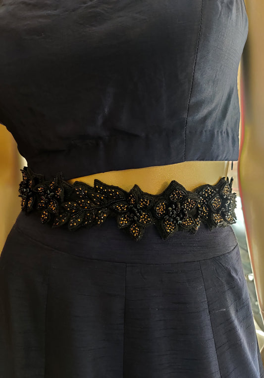 Black & Gold 3D Floral Belt