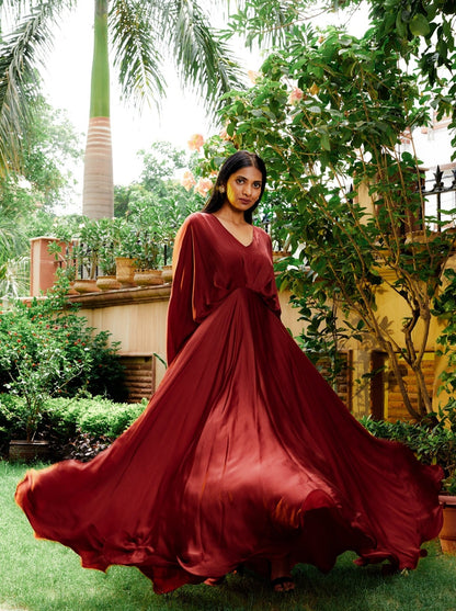 Brick Red Cowl Gown