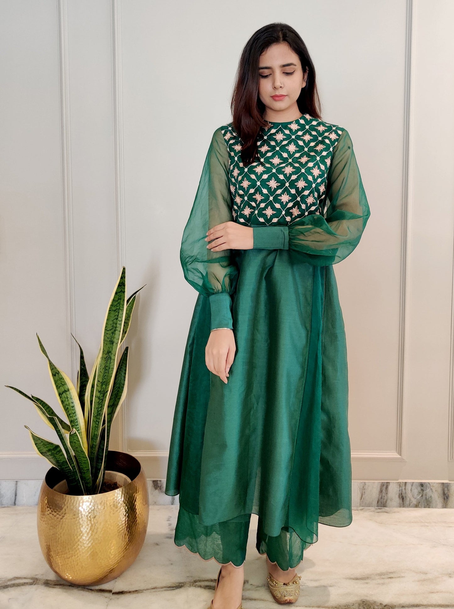 Emerald Button Emb Suit Set