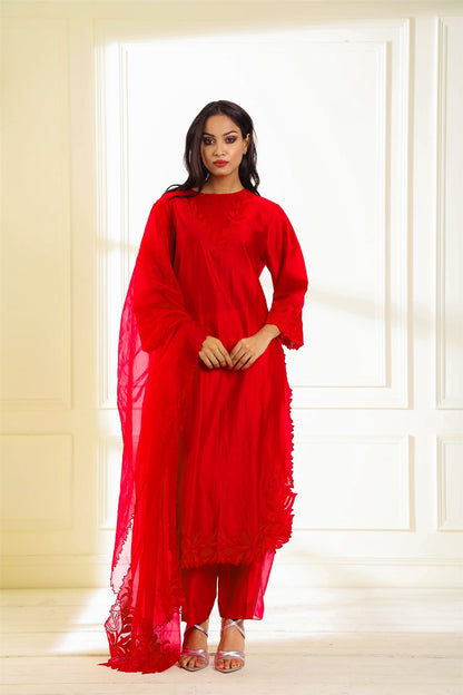 Red Shahin Applique Suit Set