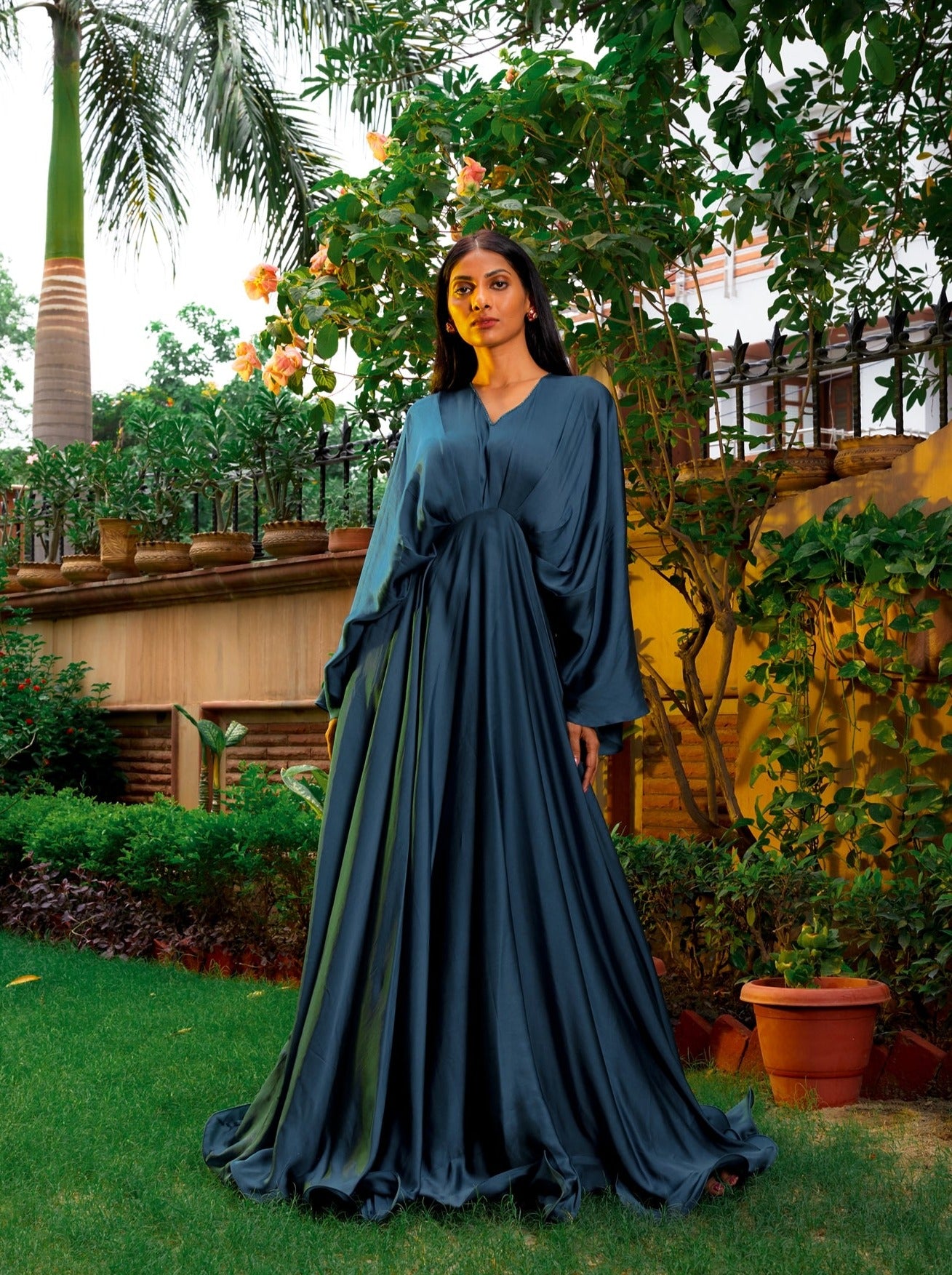 Teal Blue Cowl Gown
