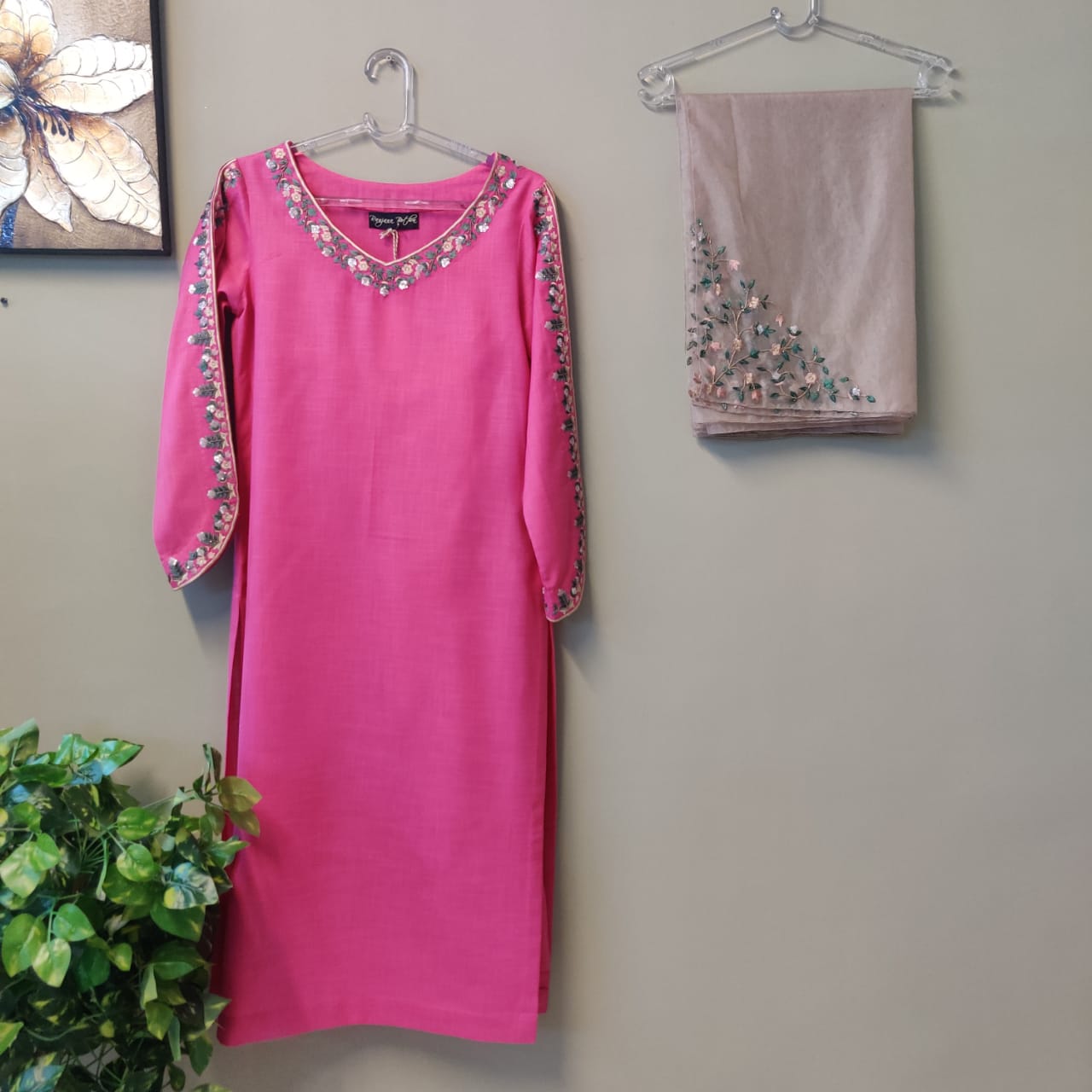 Lavender Rose Emb Suit Set - omana-suits-indianwear